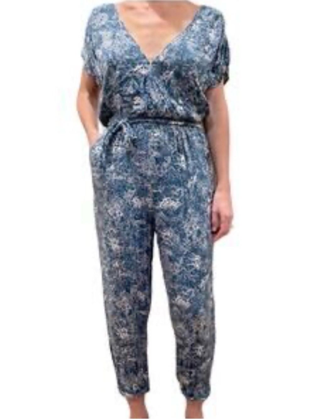Free People Universal Surplice Jumpsuit In Taupe Combo